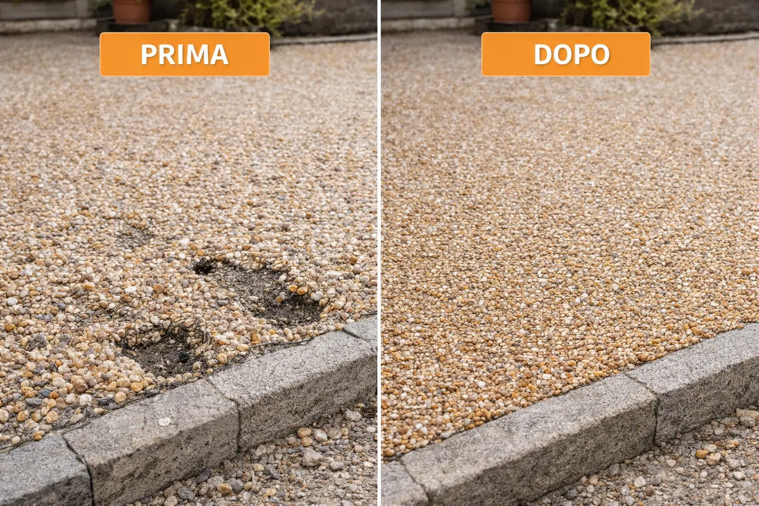 Confronto errori e risultato corretto ghiaia resinata fai da te