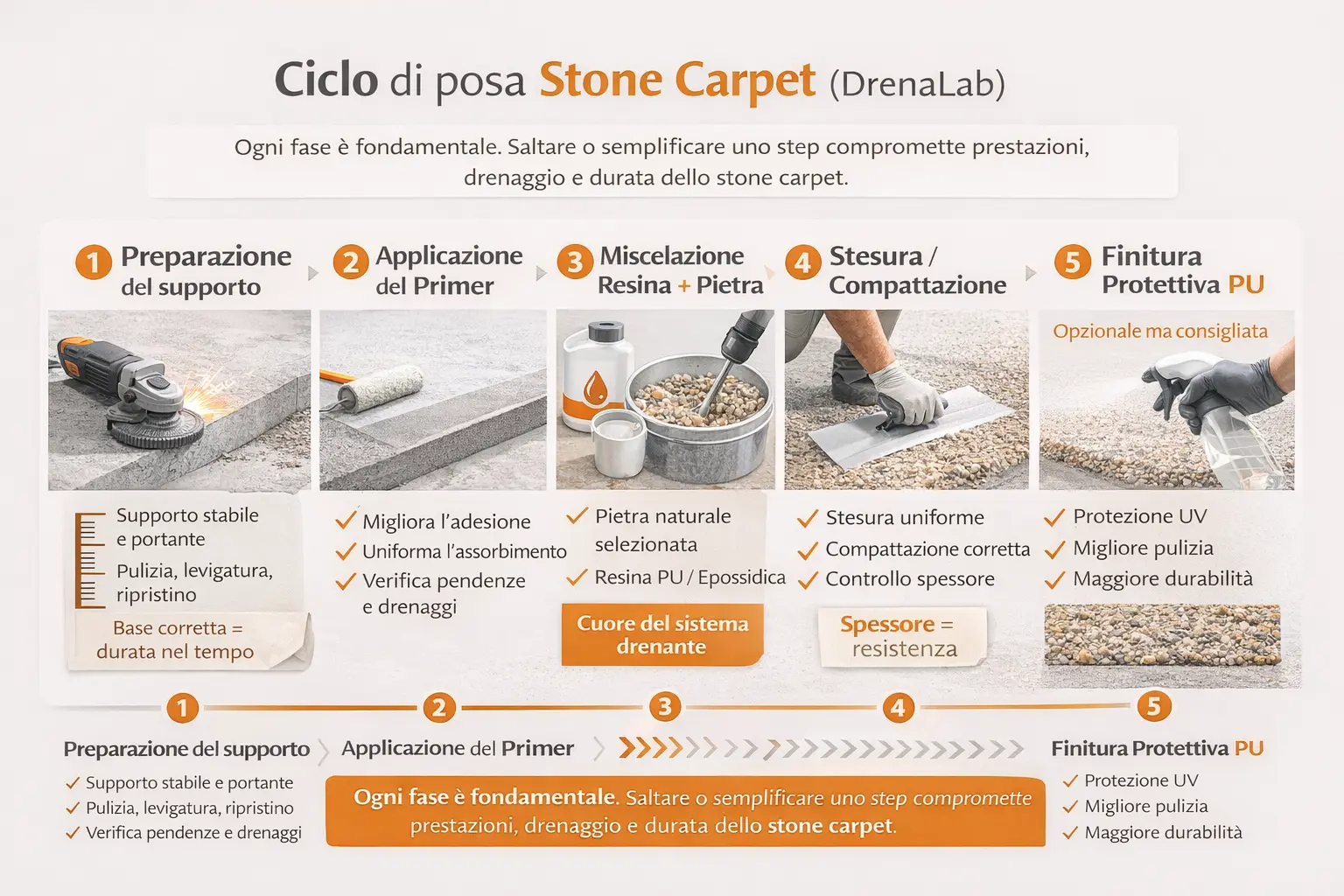 Infografica Ciclo di posa Stone Carpet DrenaLab