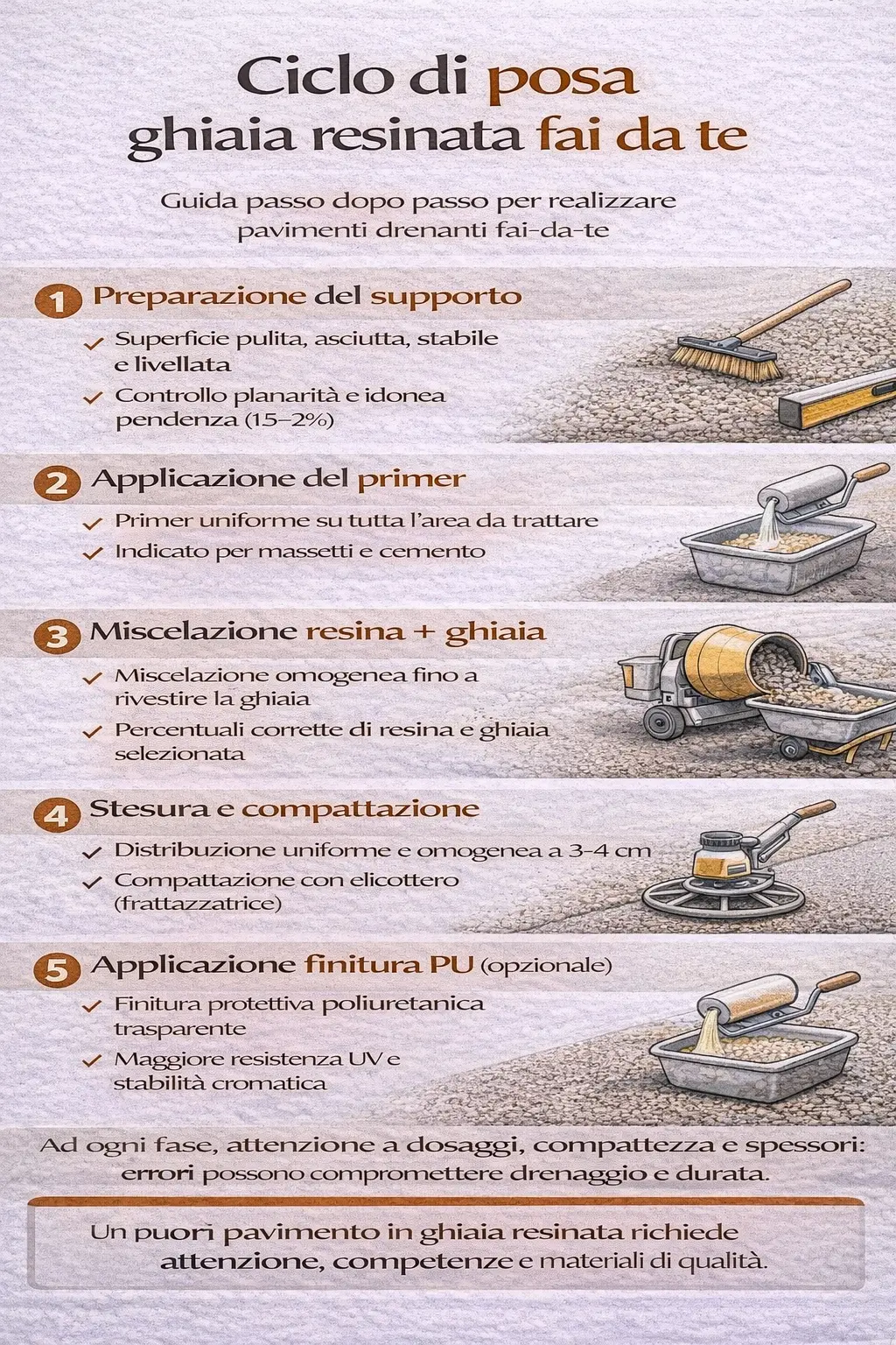 Infografica Ciclo di posa ghiaia resinata fai da te