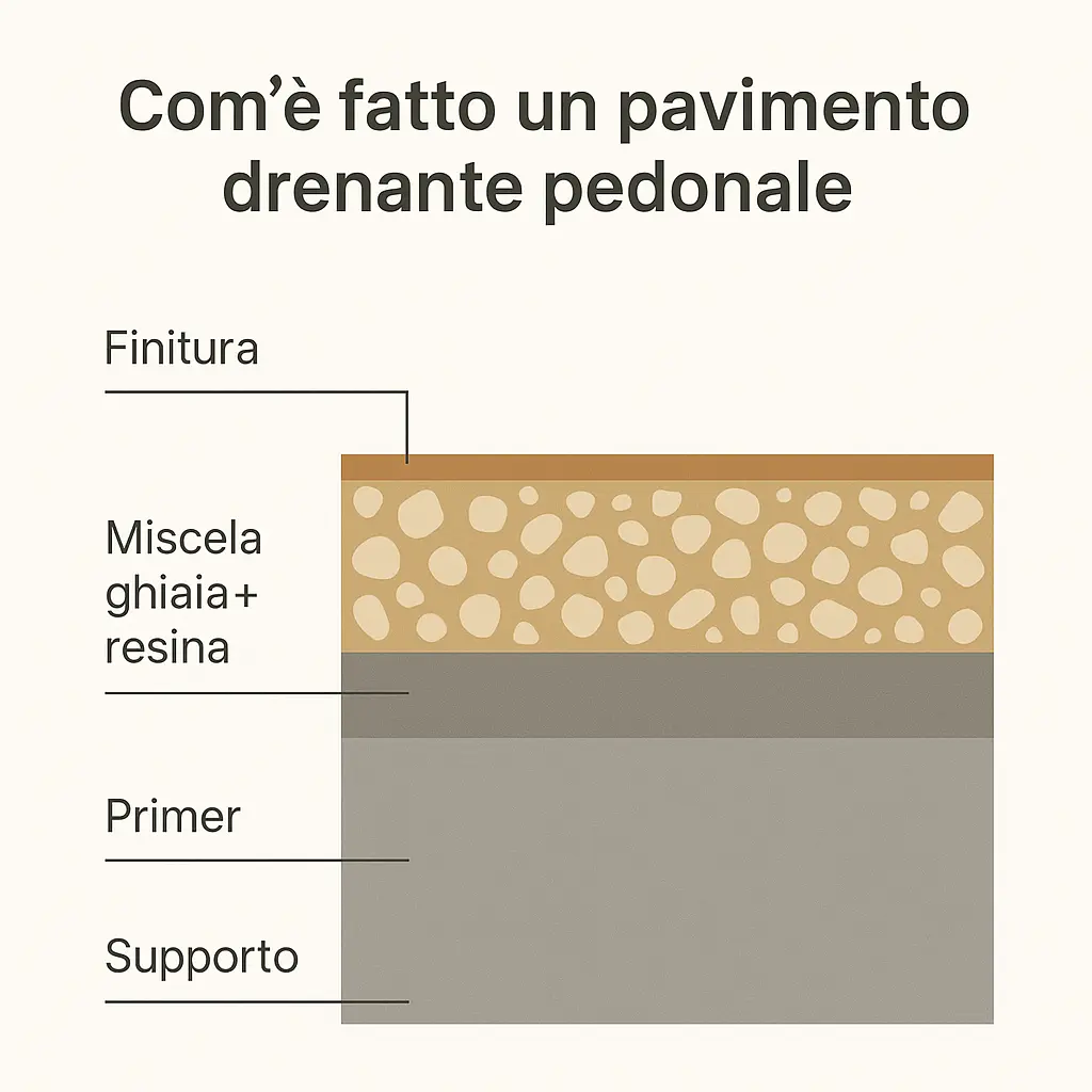 Infografica Com’è fatto un pavimento drenante pedonale