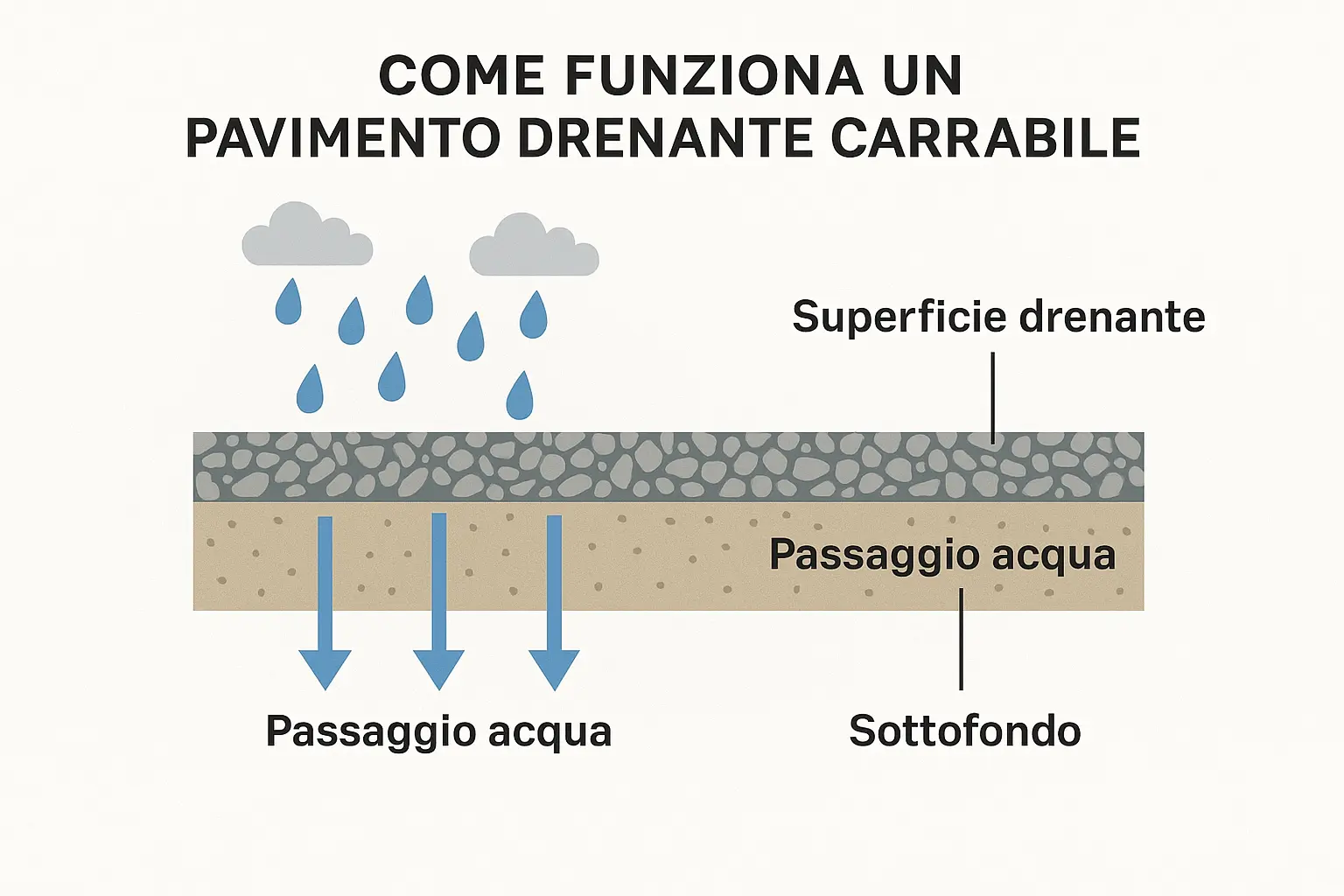 Infografica Come funziona un pavimento drenante carrabile