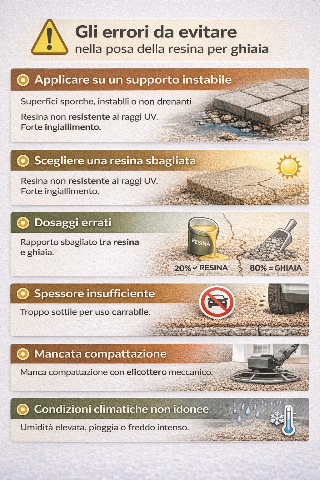 Infografica Gli errori da evitare nella posa della resina per ghiaia