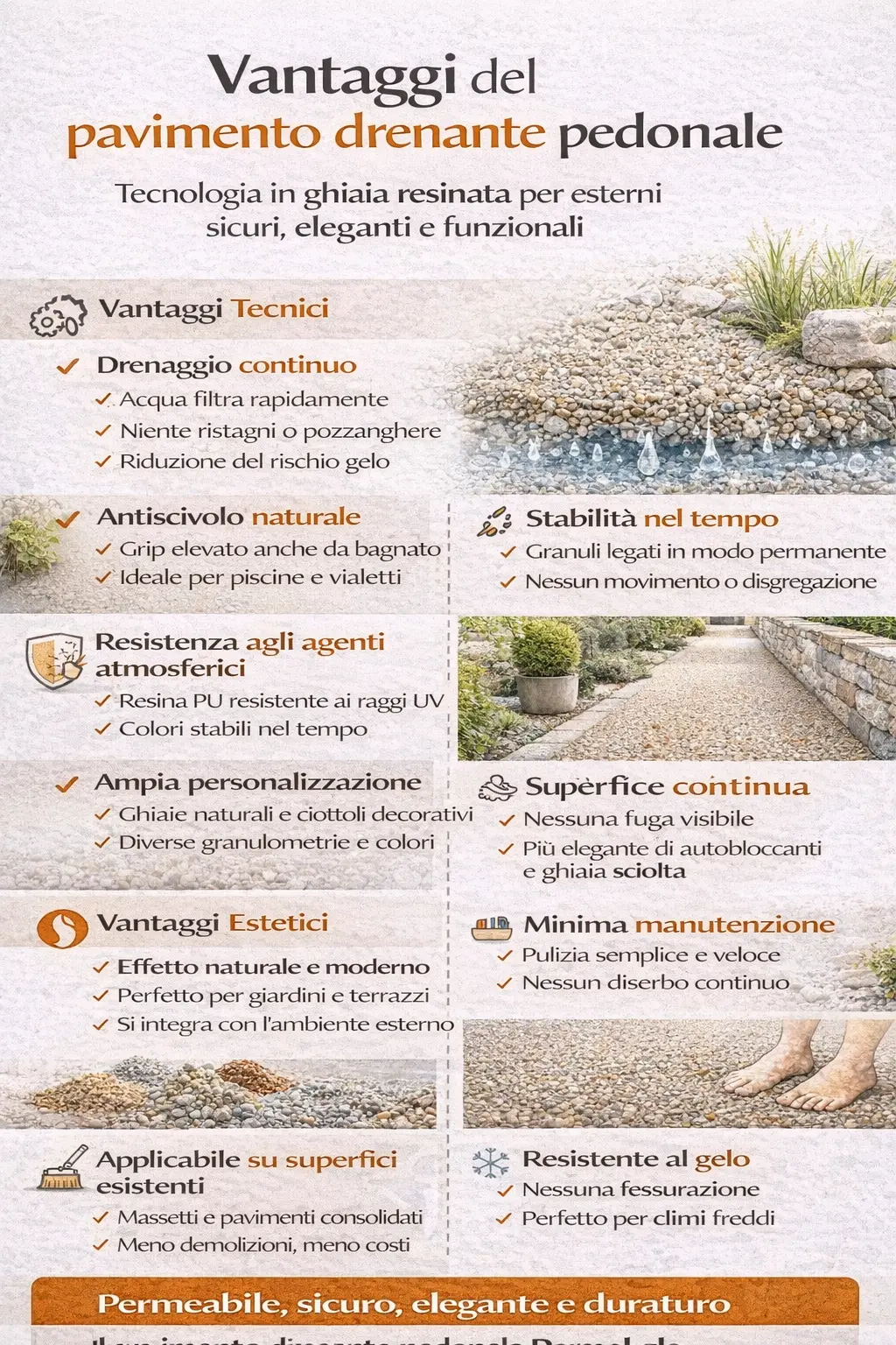 Infografica I vantaggi del pavimento drenante pedonale