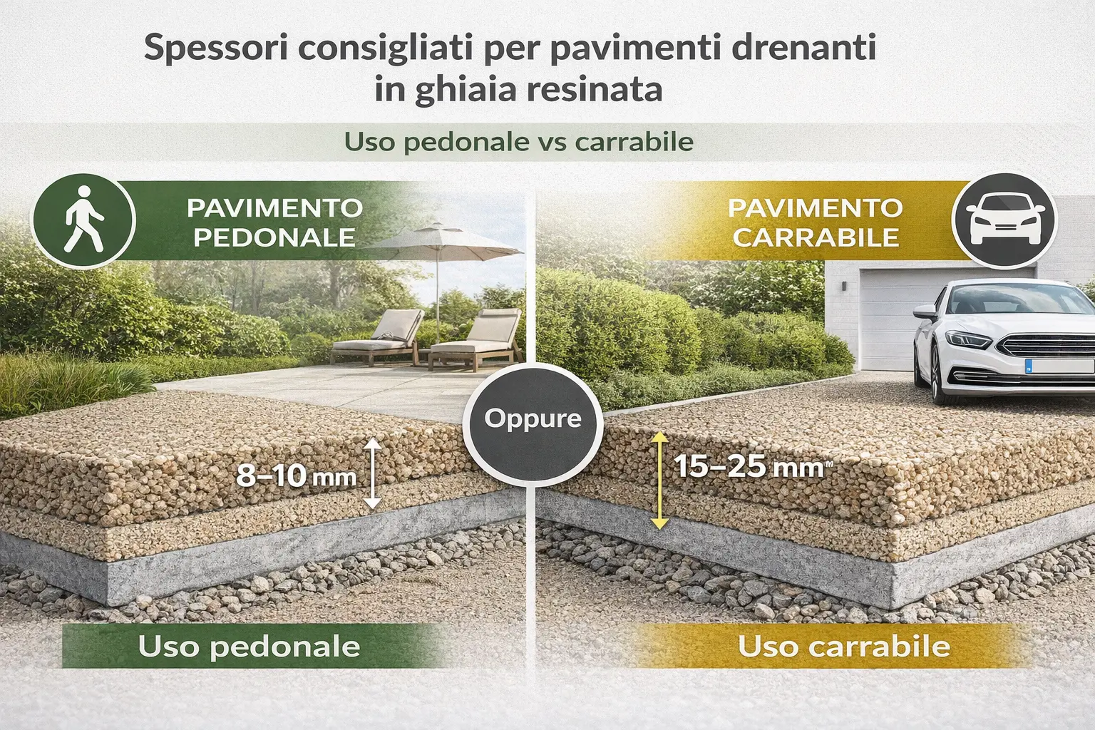 Infografica spessori pedonale vs carrrabile