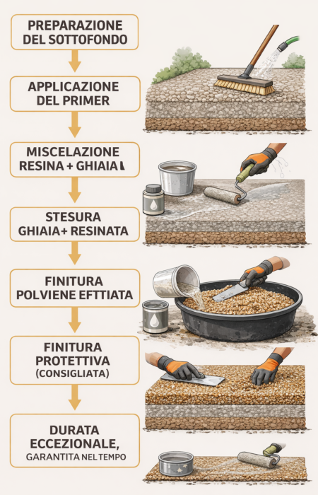 Infografica tecnica processo ghiaia resinata fai da te