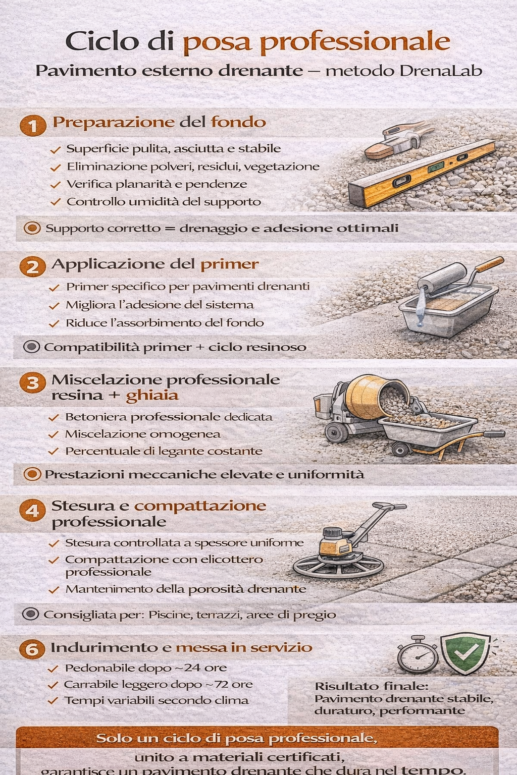 infografica Ciclo di posa professionale pavimento estarno drenante