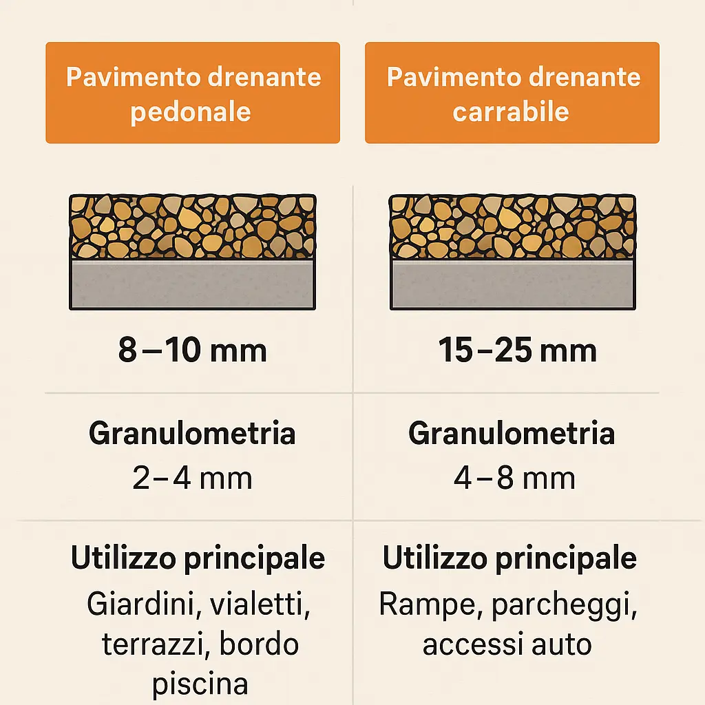 infografica Pavimento drenante pedonale vs carrabile