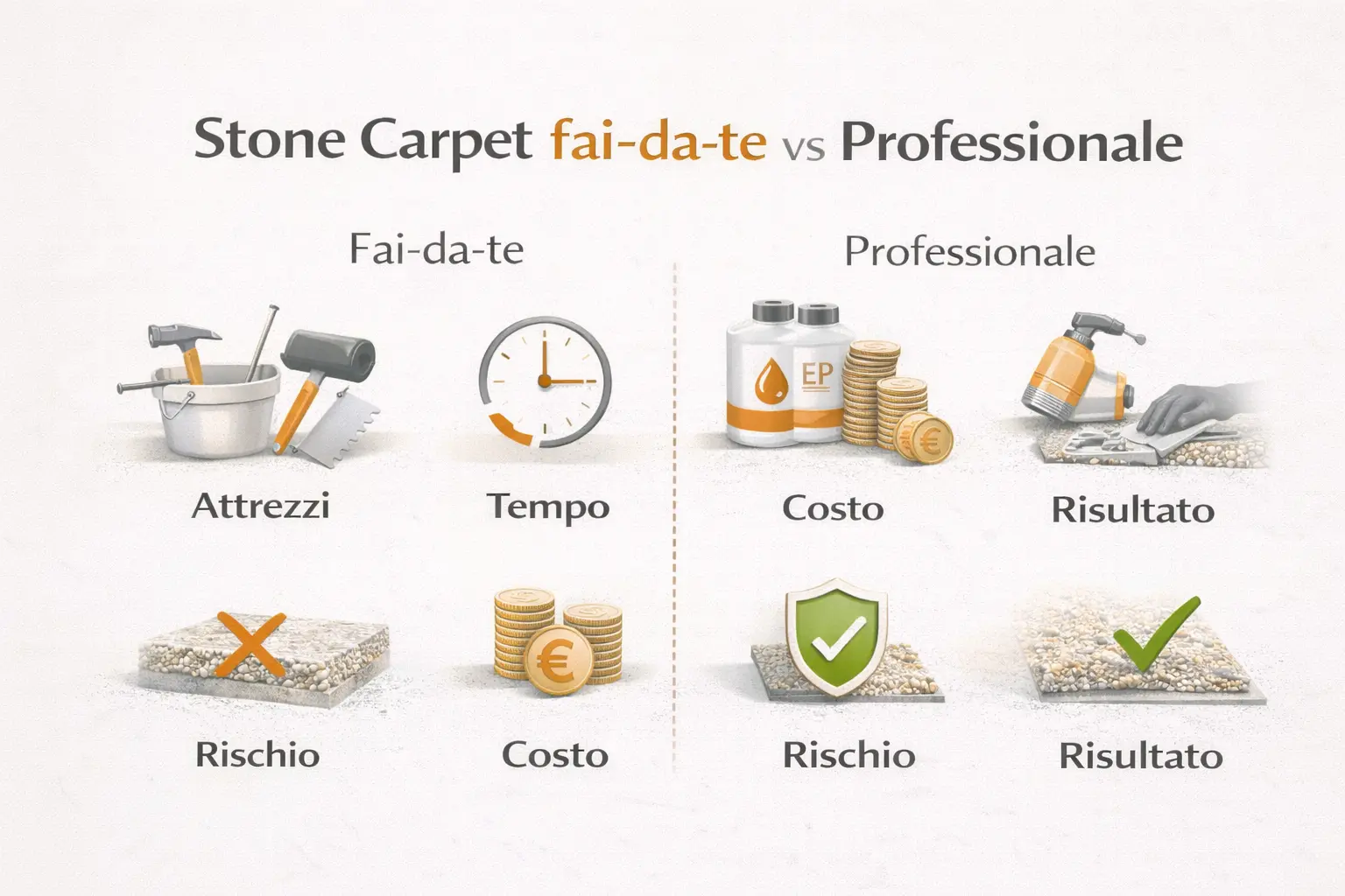 infografica Stone Carpet fai-da-te vs Professionale
