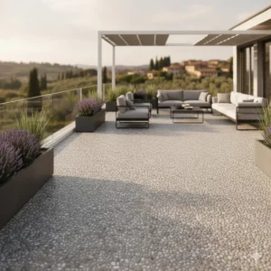 pavimento in ghiaia resinata per una terazza al aperto
