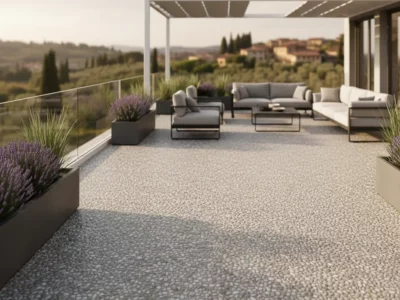 pavimento in ghiaia resinata per una terazza al aperto