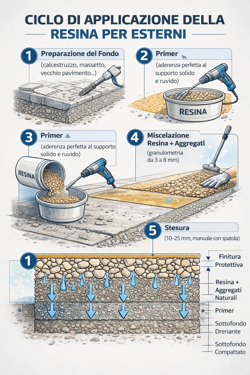 Ciclo di Applicazione della Resina per Esterni per un pavimento drenante