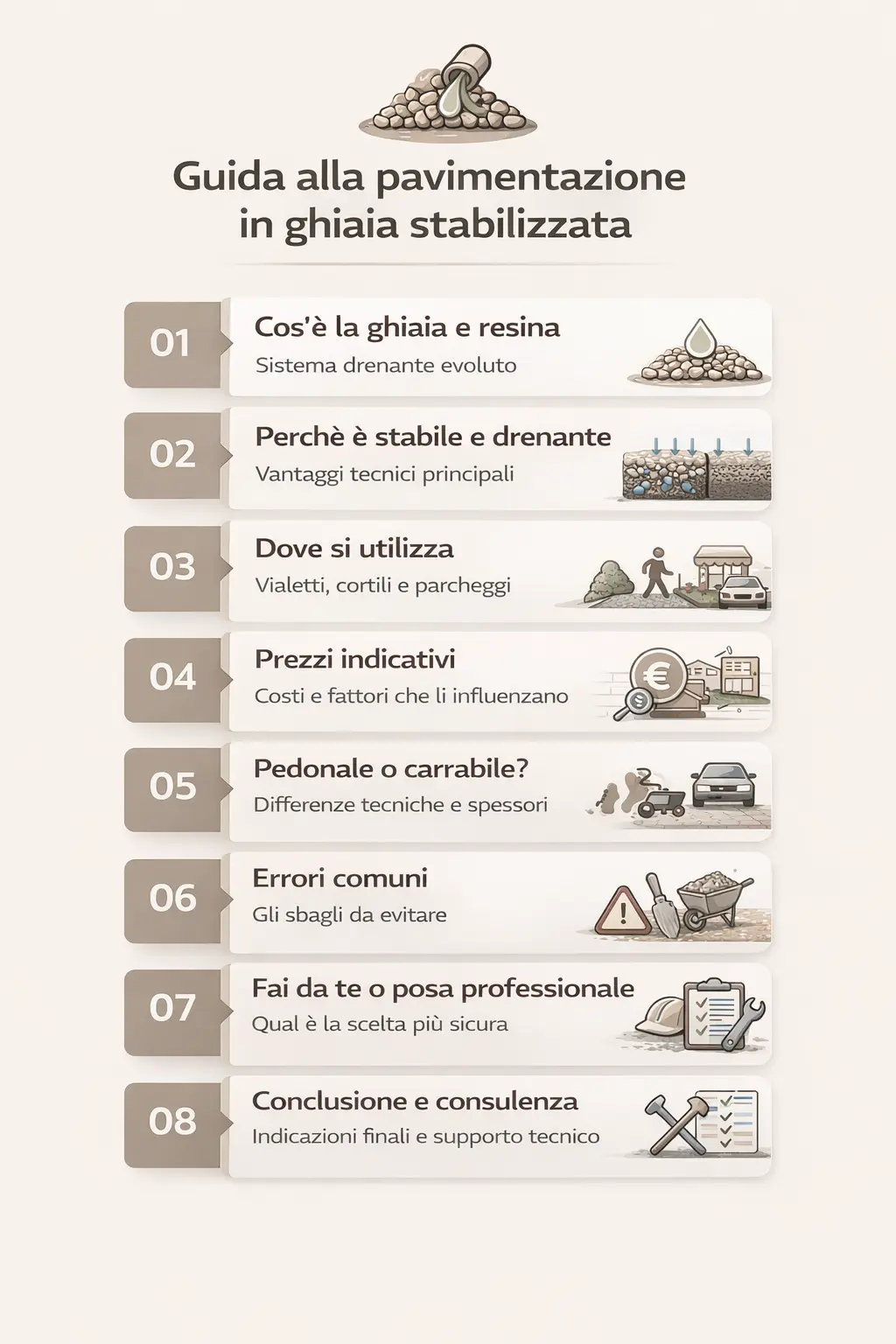 Infografica Guida alla pavimentazione in ghiaia stabilizzata