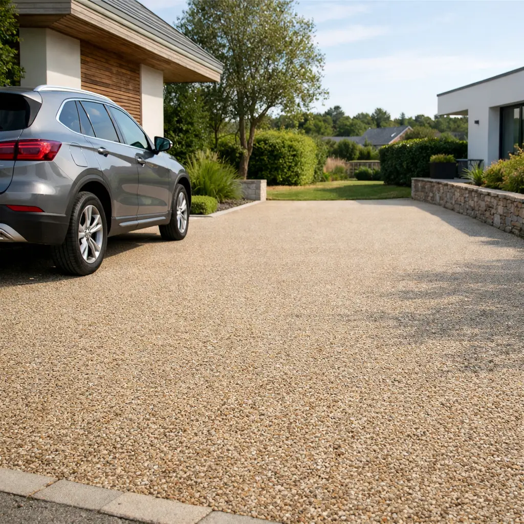 esterno di un vialetto carrabile in ghiaia resinata drenante